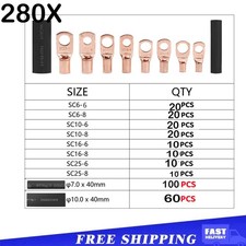 280PCS Car Copper Lug Ring Terminals Cable Electrical Wire Crimp Connectors Kit