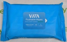 Vita Unscented Hypoallergenic Aloe  Vitamin E 50 Flushable Wipes Exp. 01/26 New