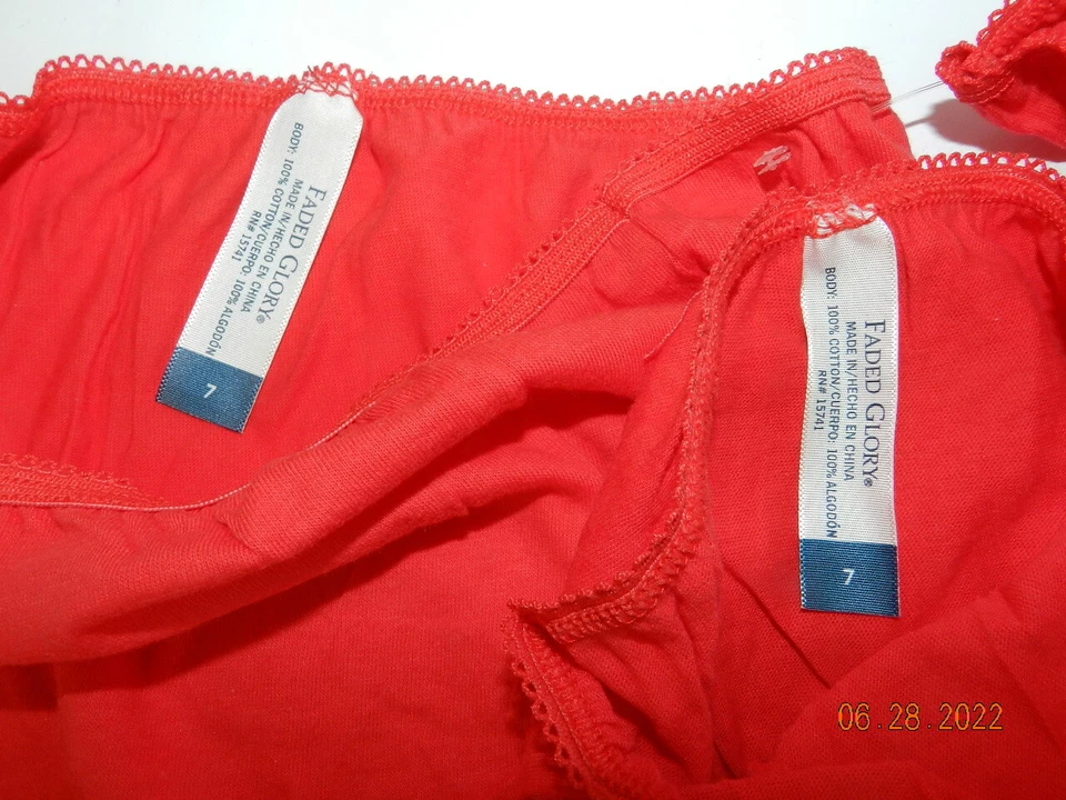 FADED GLORY - NWOT - 100% COTTON PANTY BRIEF high leg - SIZE 7 red LOT OF 2 pair - Image 2 of 3