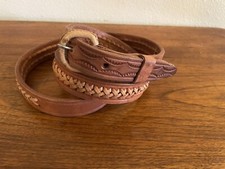 Vintage Handmade Genuine Leather Woven Braided Belt-Sz 38-90s-Saddle Brown-Boho