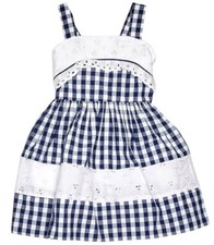 Sweet Heart Rose Little Girl's Embroidered Eyelet Plaid Dress-Size-6 6X-N Blue