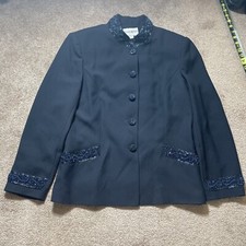 John Meyer of Norwich Women's Blazer Size 12 Sequin Beaded Collar Button