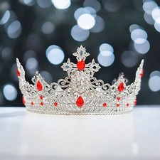 Silver Lion King Crown, Prince Wedding Crown, Red Crystal Crown for Groom