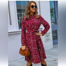 Cupshe Chic Animal Print Tie-Waist Keyhole Long Sleeve Dress Size M RefCPS028