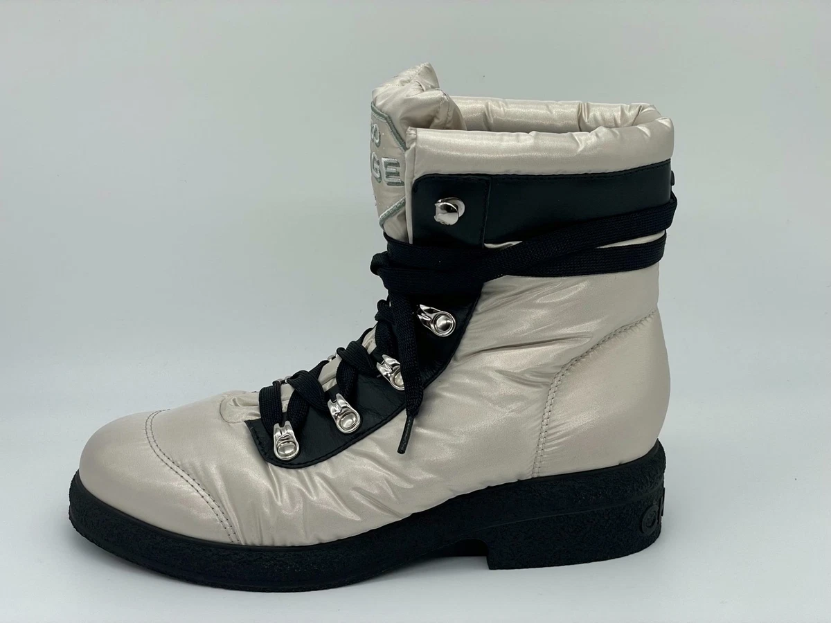 CHANEL 18B Nylon Leather Lace Up Coco Neige Winter Boots Shoes $1350