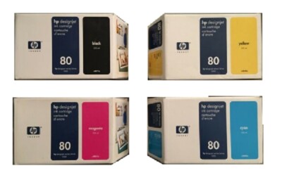 4 x Genuine Ink HP Designjet 1050c 1055 / No 80 C4871A C4872A C4873A C4874A