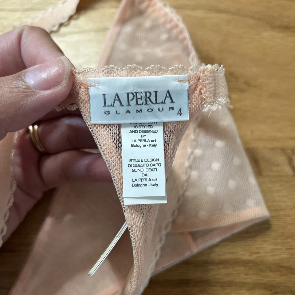 NUEVO CON ETIQUETAS LA PERLA Glamour Rosa Tanga Bragas Talla 4 LA PERLA Lunares Encaje Bragas Foto 4 de 4