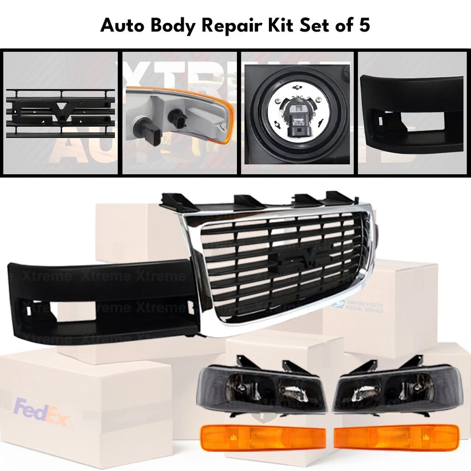 Front Grille Chrome & Headlight Kit For 2003-2023 GMC Savana 1500 2500 3500 4500 Foto 2 de 4