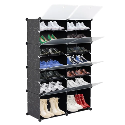 Hot Sale 7-Tier 28Pair Shoe Rack Organizer 14Grids Tower Shelf Storage Cabinet - Picture 4 of 8