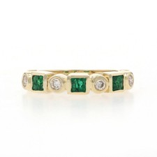 Yellow Gold Emerald Diamond Band - 14k Square...
