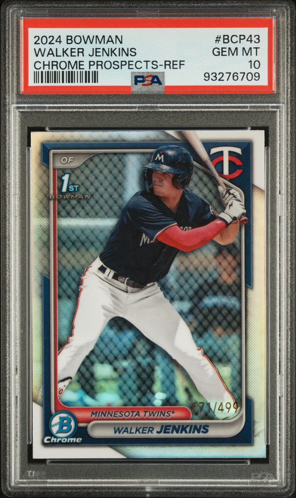 2024 Bowman Chrome Walker Jenkins #BCP-43 Refractor /499 PSA 10 Minnesota Twins
