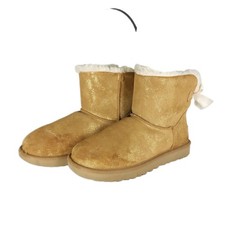 UGG Mini Bailey Bow Women's US9 Chestnut Suede Gold Sparkles Ankle Winter Boots