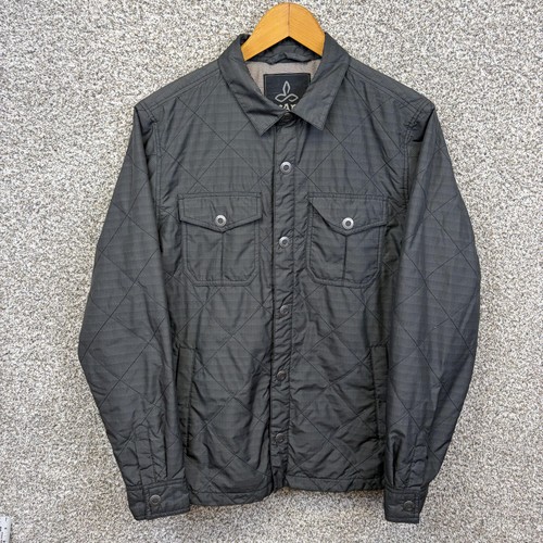 PrAna Quilted Jacket Mens Large Gray Snap Front Insulated Shirt Shacket Outdoor