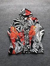 Parsley & Sage Hoodie Womens Medium Black Red Floral Tropical Zip Jacket Top