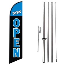 Now Open Advertising Feather Banner Swooper Flag Sign with Flag Pole Kit and...