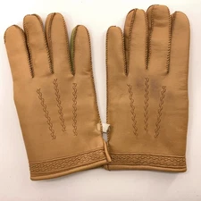 Retro Mens 10-11 Winter Dress Gloves Beige Blanket Stitch