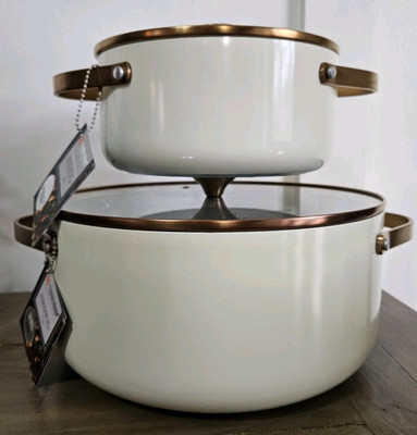 NEW! Masterclass IVORY Off-White Casserole 11'' & 8'' Pan Cookware w/ Lid 4 pc SET