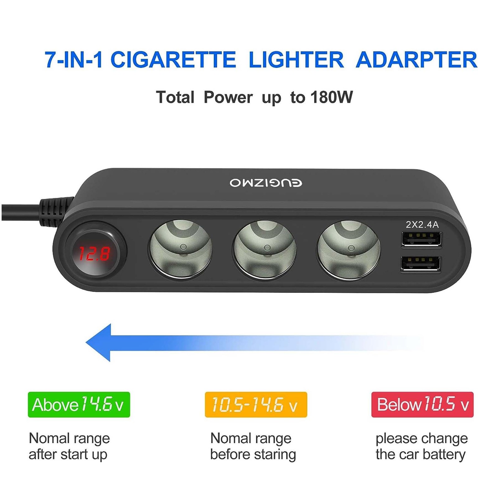 Car Cigarette Lighter Splitter 20W Quick Charge 3.0 3 Socket 12V/24V Adapte