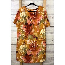 Maggie Sweet Womens 1X Floral Shift Dress Short Sleeve Vintage Style