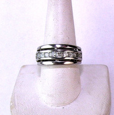 Sterling Silver Band Ring Quartz Crystal Channel Set Size 9 Vintage Signed FAS