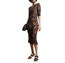Farm Rio Black Wild Bananas Jersey Dress Women’s Small  Bodycon Sheath Midi