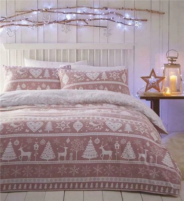 PORTFOLIO HOME BRUSHED COTTON SCANDI NORDIC REVERSIBLE DUVET SET PINK. SINGLE, DOUBLE OR KING
