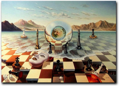 Salvador Dali Wall Art Dalí Chess Mask on the Sea Framed Painting Canvas Art for