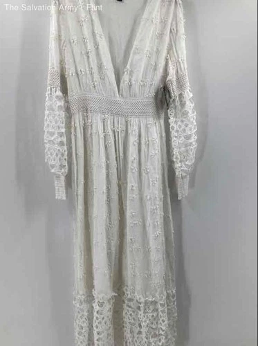 Boston Proper Womens White Lace Long Sleeve V-Neck Maxi Dress Size Medium