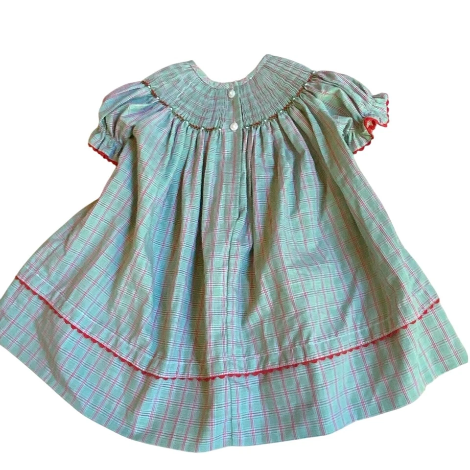 Vestido de Navidad Anavini de Papá Noel verde a cuadros calado para niñas - Bishop Foto 3 de 3