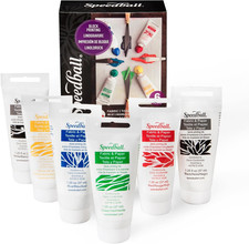 6 Colors Premium Block Printing Ink Set 1.25 Oz Each Fabric Paper Non Toxic