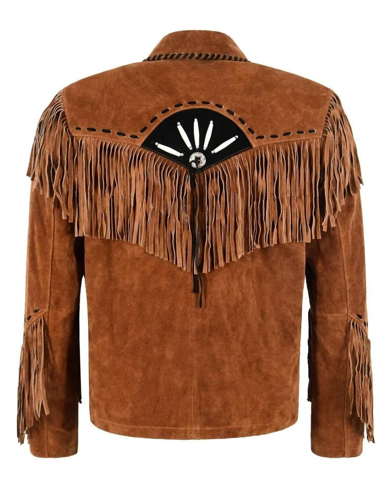 Jaqueta de couro camurça ocidental ossos franjas boho jaqueta de rodeio - Imagem 2 de 4