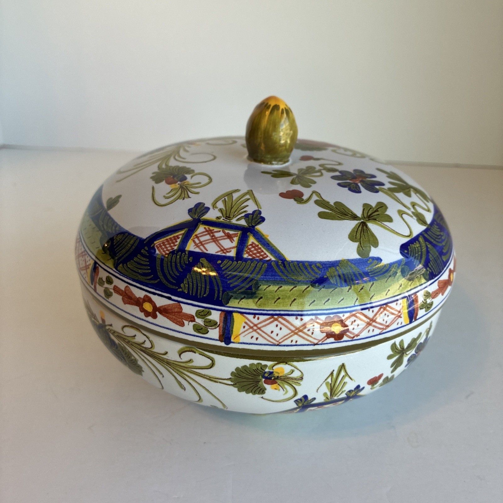 "Garofano Faenza" Blue Carnation Italian Pottery Lidded Bowl Candy Dish READ