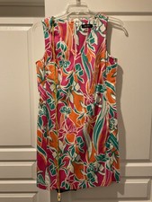 Nine West Floral Sheath Dress Sleeveless Pink Green V-Neck Knee Length 10