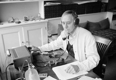 English Writer Alan Sillitoe Works With A Radio At Home In London - Old Photo