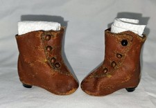 Antique VTG Doll Boots French Fashion German Doll Heels Oil Cloth Button Up 2.5"