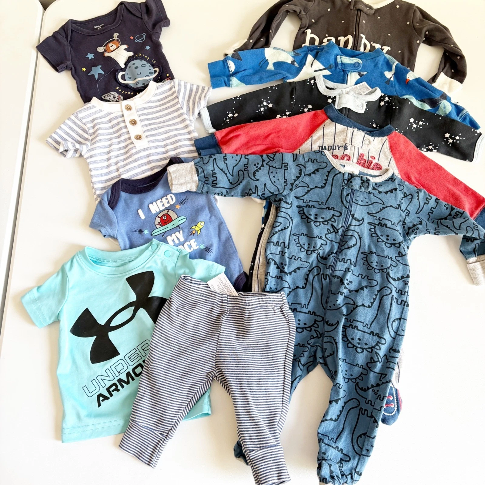 Baby Boys Bundle Lot (10) Under Armour Carters Space Dino Baseball Clothes 0-3M