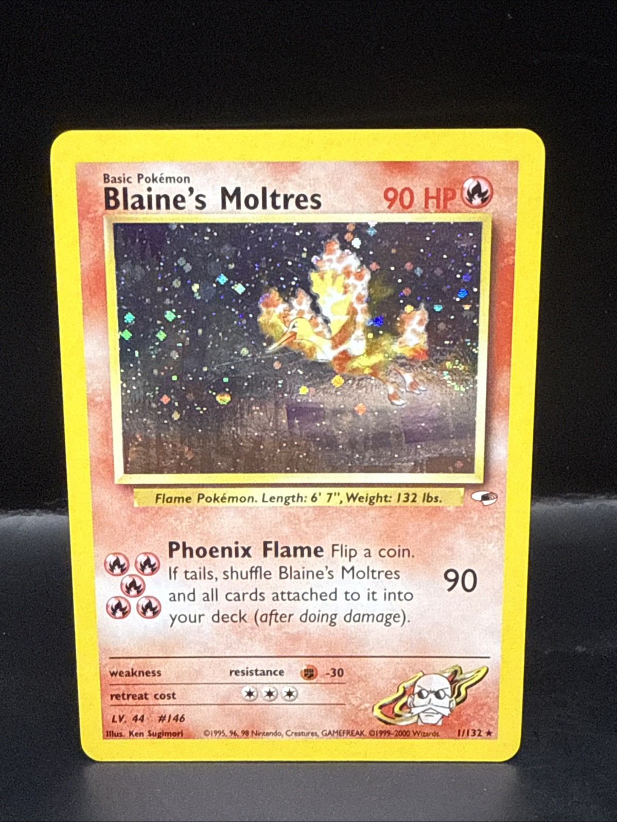Pokémon TCG Blaine's Moltres Gym Heroes Holo Card 1/132 Unlimited Rare Swirl