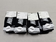 Lot Of 4 12 Pairs Nike 3 Pack Dri-Fit Crew Socks Black White Kids XS 10C-3Y