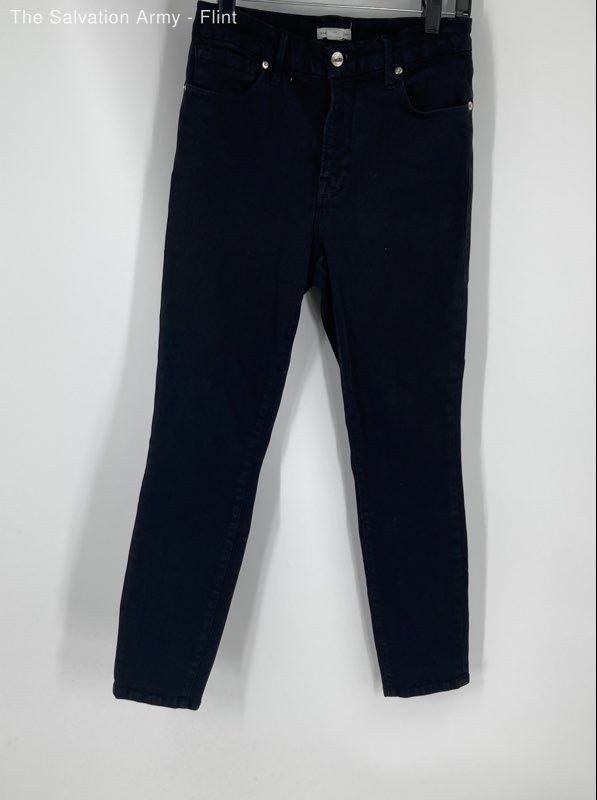 Good American Womens Black Denim Dark Wash Pockets Slim Fit Straight Jeans Sz 8