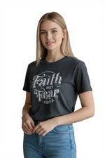 T-shirt, Women Small Gray.“Faith Over Fear”. 2 Timothy 1:7. Delta Apparel Inc.