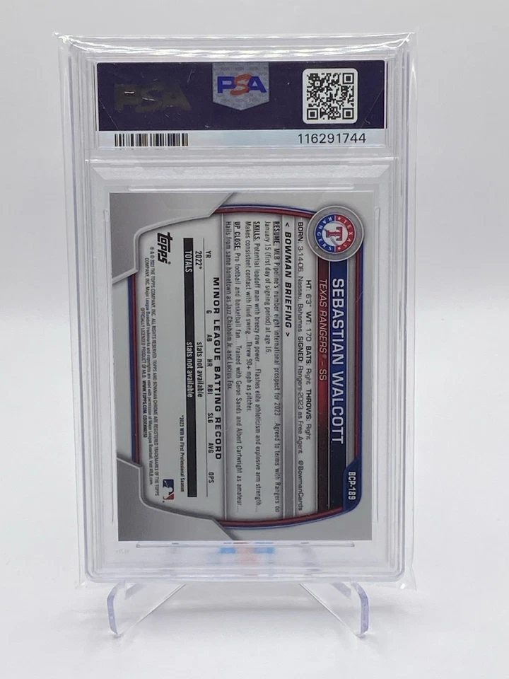2023 Bowman Chrome Sapphire Sebastian Walcott Rookie Prospects #189 PSA 9 Mint - Image 2 of 2