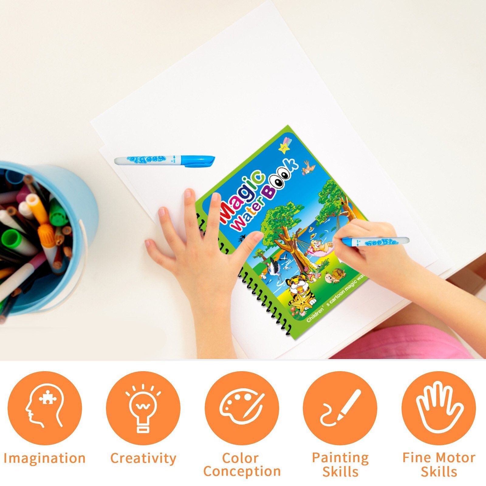 Reuse Water Paint Coloring Book with Magic Doodle Pen Kid Educational