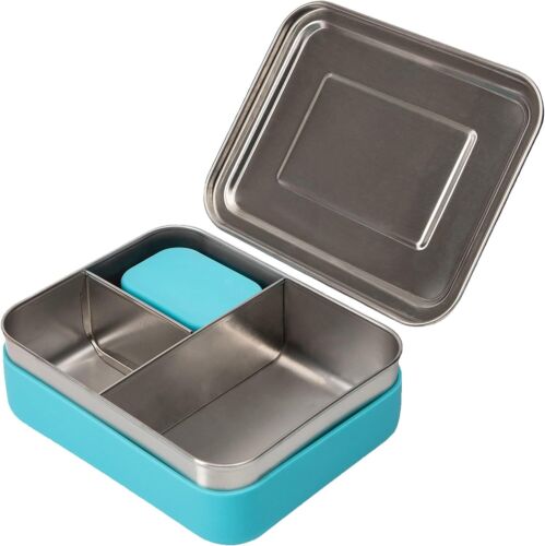 Stainless Steel 3-Compartment Bento Lunch Box with Bonus Dip Container