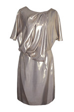 TOTHBORI 40 8 Dress Champagne Gold Lamé Draped Front Short Sleeve Cocktail Party