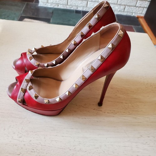 Valentino Vintage Red/Gold Studded Platform pumps 40/9.5 | eBay