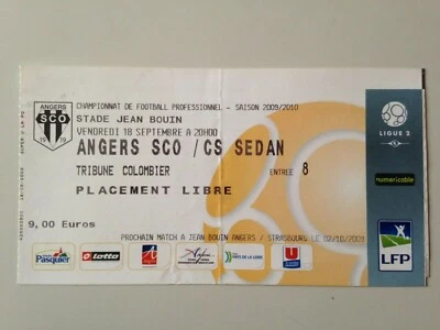 TICKET MATCH ANGERS SCO - SEDAN 18 SEPTEMBRE 2009 - CHAMPIONNAT FRANCE - Photo 1/2