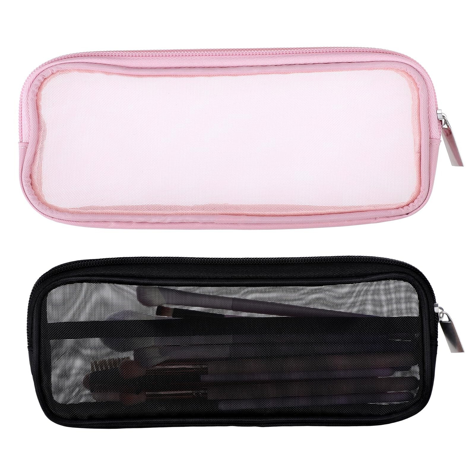 2 PCS Mesh Makeup Brush Bag Clear Travel Makeup Brush Holder Portable Mesh Tr...