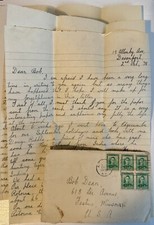 1938 Letter Festus MO Devenport England Handwritten Personal Letter Stamps