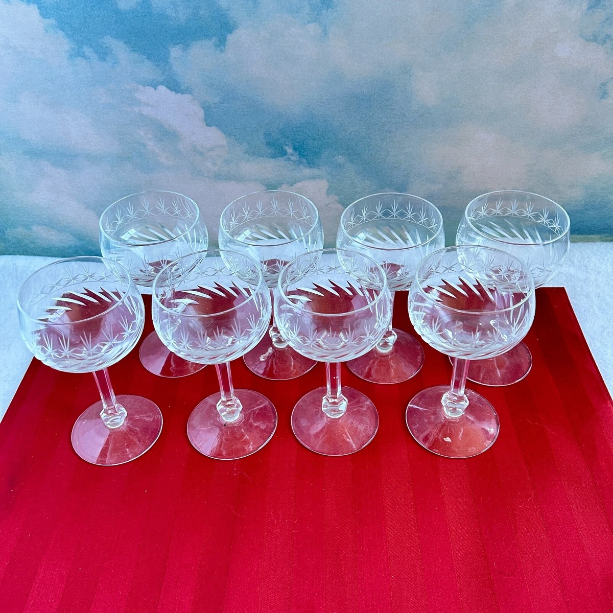 8 Vtg Cut Glass Cordial Glasses 5 1/2" Tall 6 Sided Stemware 2 Patterns |  eBay