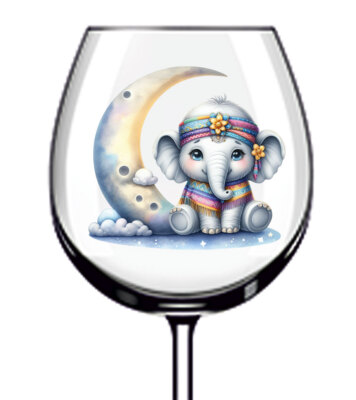 12x Hippie Elefant Mond bunt Weinglas Flasche Becher Vinyl Aufkleber Abziehbild